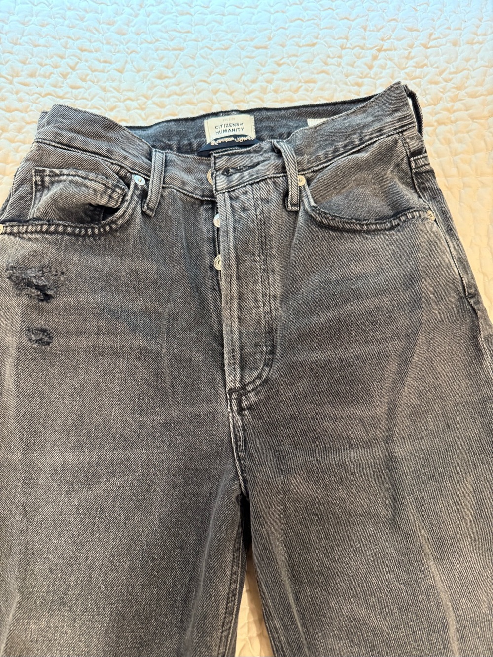 Citizens Of Humanity -Sabine Slim Straight Gray Distressed Jeans